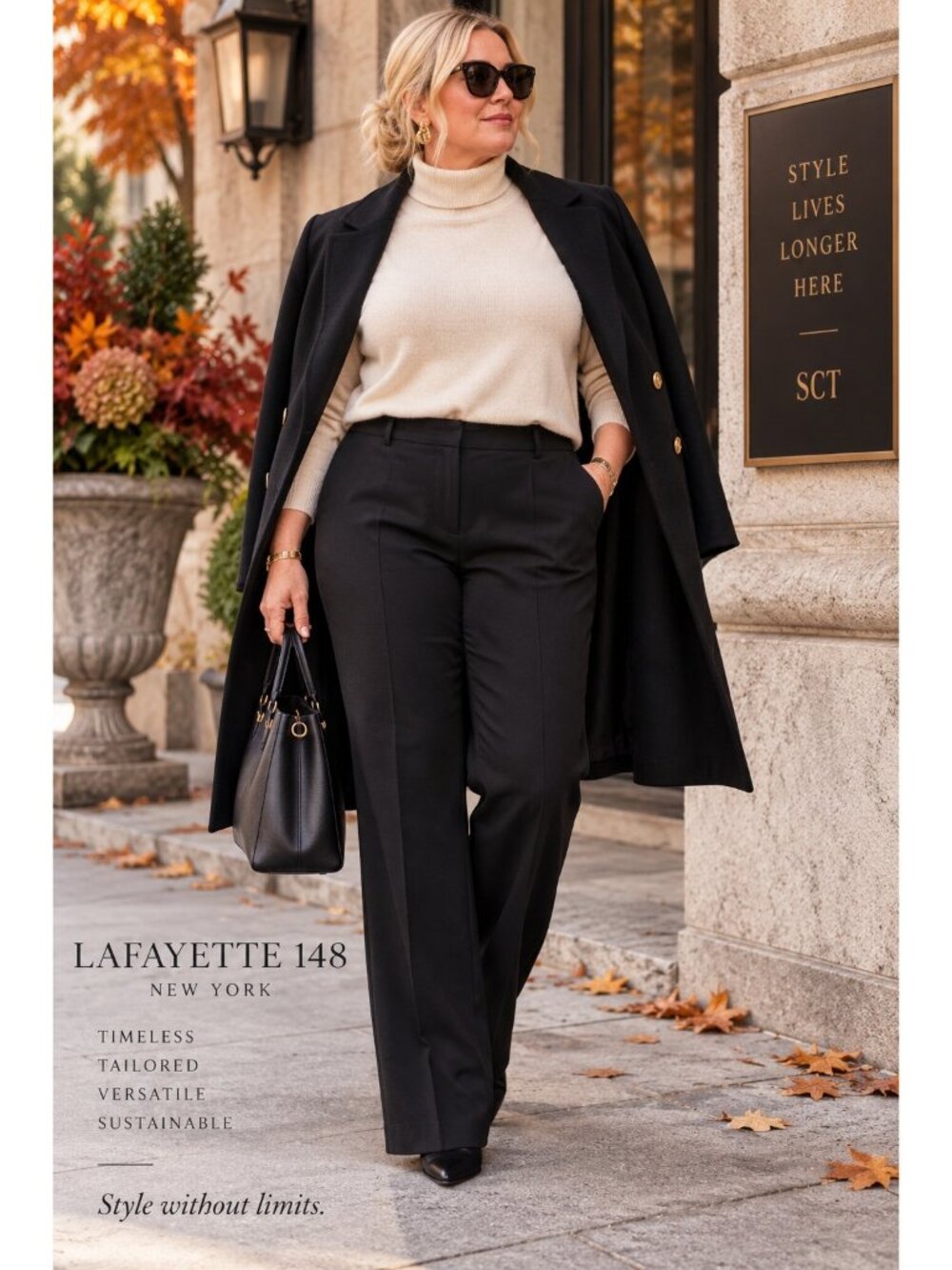 Lafayette 148 New York Black Stretch Straight Leg Pants US 14 Tailored Trousers